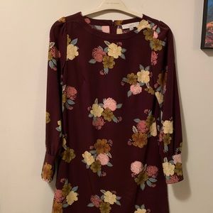 LOFT fall floral maroon sheath